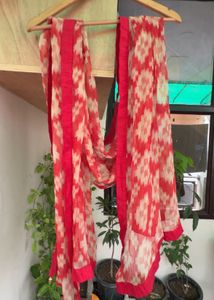 Red &amp; White Printed Dupatta