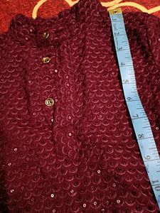 Pretty Wine Colour Sequence Kurta For Kids
