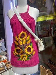 Sun Flower Embroidery Backless Dress