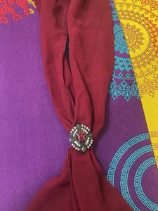 Chic Burgundy Scarf with Brooch Detail