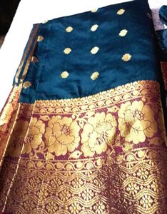 Elegant Teal Silk Saree with Gold Border