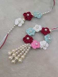 Handmade Crochet Flower Rakhi with Pearls