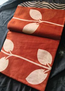 Beautiful Orange Saree with Leaf Print