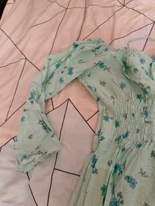 Cotton Light Blue Floral Maxi Dress