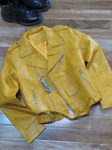 Yellow Faux Leather Biker Jacket