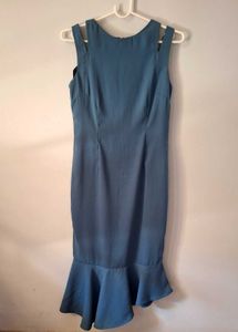 Ajio Blue Ruffle Hem Dress