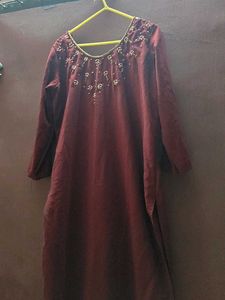 Maroon Embroidered Kurta