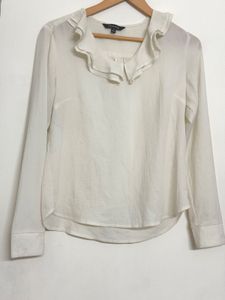 Elegant Ruffle Neck Long Sleeve Top