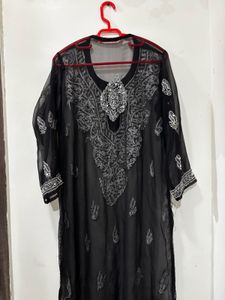 Black Embroidered Sheer Kurta