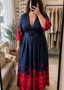 Elegant Navy Floral Print Maxi Dress
