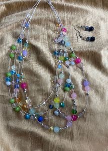 Multi-Color Beaded Necklace &amp; Earrings Set