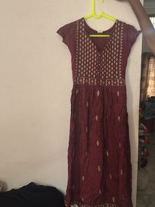 Maroon Embroidered Kurta