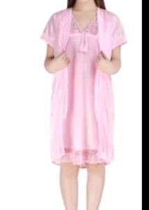 Pink satin lace nighy/ robe set