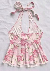 Floral Halter Neck Tie-Up Top