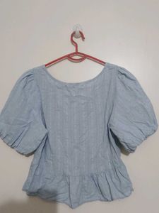 Chic Light Blue Puff Sleeve Top