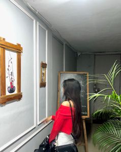 Red Off-Shoulder Long Sleeve Top
