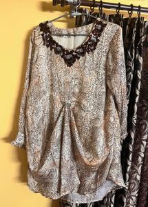 Animal Print Tunic with Embellished Neck
