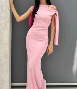Elegant Pink Maxi Dress - Asymmetrical Style