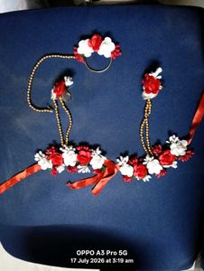 Red &amp; White Floral Jewellery Set