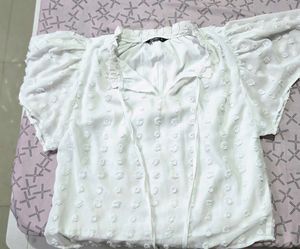 Chic White Textured Puff Sleeve Top
