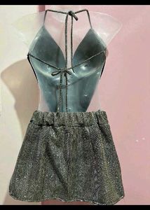 Sparkling Silver Halter Neck Top