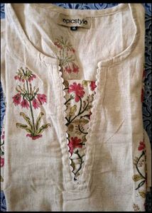 Beige Floral Print Kurta