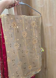 Elegant red beige Embroidered Saree