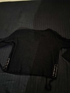 in coins Y2k Black Ribbed Lace-Up Crop Top