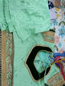 Elegant Teal Silk Saree with Zari &amp; Pearl Work