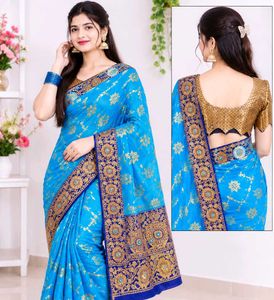 blue banarasi saree with blouse