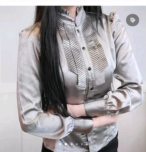 Imported Satin Fitted top With Belt