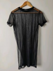 Sheer Black Mesh Tunic Top