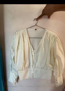 Cream V-Neck Button-Up Blouse