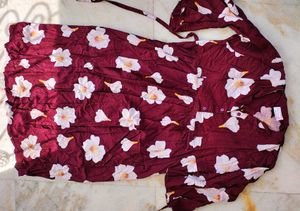 Maroon Floral Print Dress