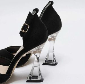 Stylish Black Heels with Clear Block Heel