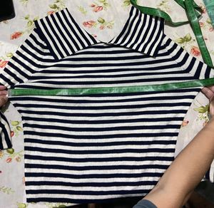 Striped Knit Long Sleeve Top