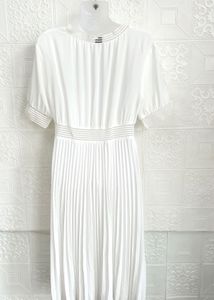Imported White Pleated Midi Dress