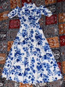White And Blue Floral Gown