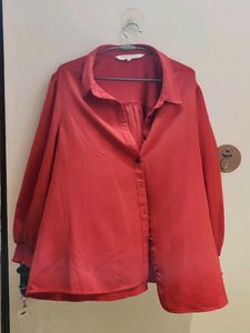 Red Textured Button-Up Shirt