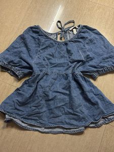 Denim Peplum Top with Tie Back