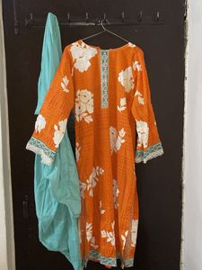 Bright Orange Floral Kurta Set