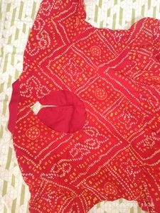 Xl New Unused Georgette Red Bandhani Anarkali