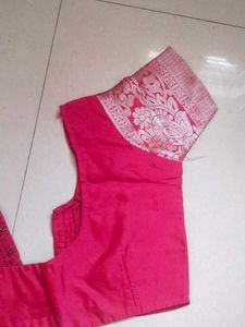 Elegant Pink Silk Blouse with Brocade Sleeves