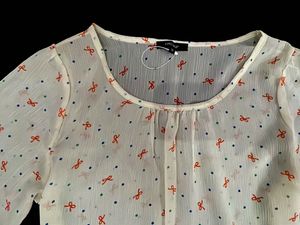 Chic Sheer Bow Print Top