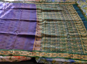 Purple Silk Saree with Green Border