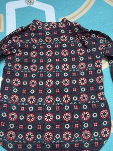 Baby boy kurta Teal green with maroon &amp; cream prin