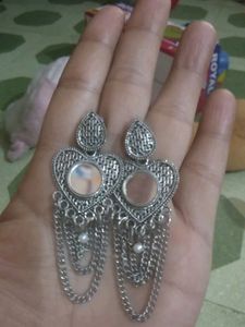 Oxidized Silver Mirror Jhumka Earrings