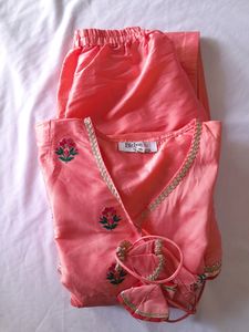 Coral Peach Kurta Set (Girl's)