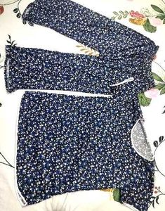 *Navy Blue Floral Print Cotton Night Suit for Wome