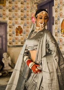 Huts and Looms Grey Tissue Silk Saree